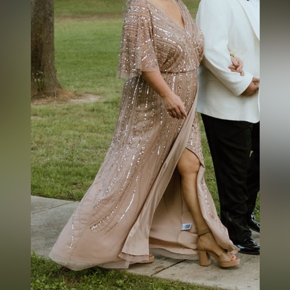 Adrianna Papell Mother of the Bride Gown Beaded Rose Gold 14W - Picture 3 of 5